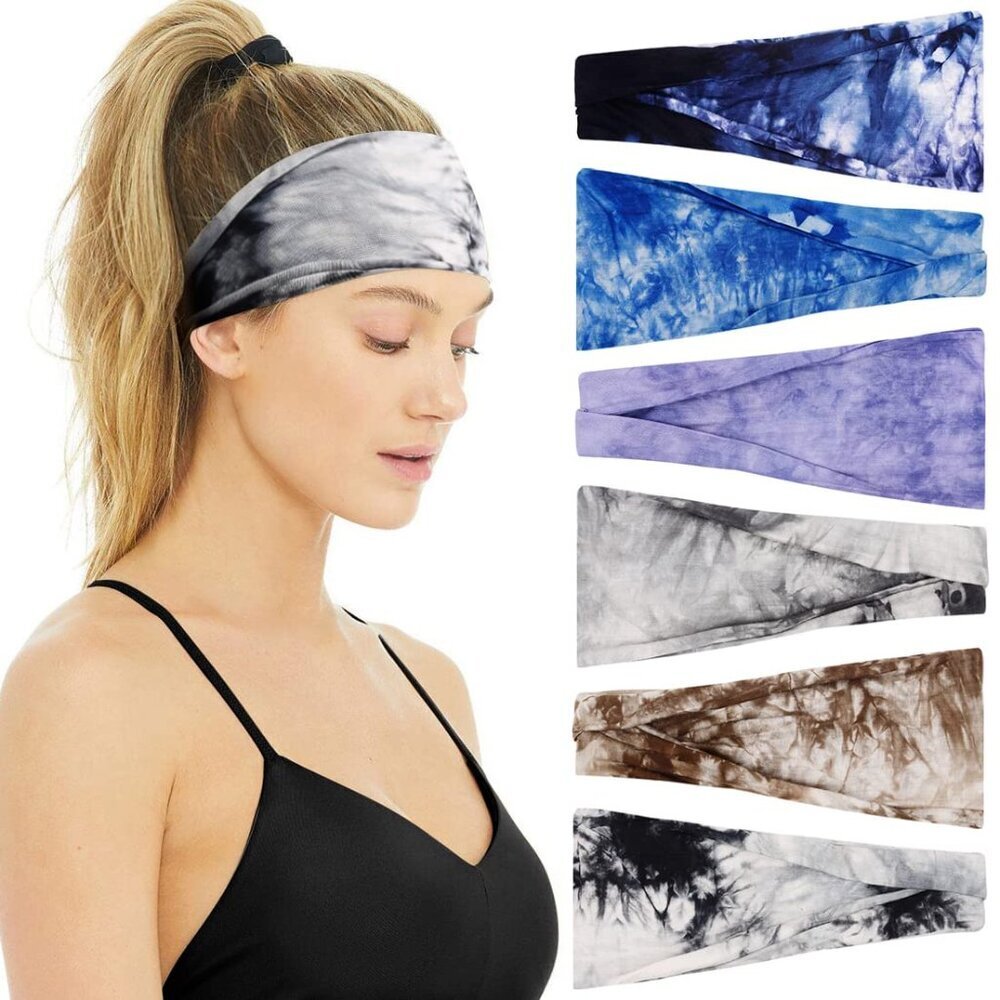 Headbands for Women Athletic Sweat Bands Tie Dye, Boho Head Bands for Workout Ru